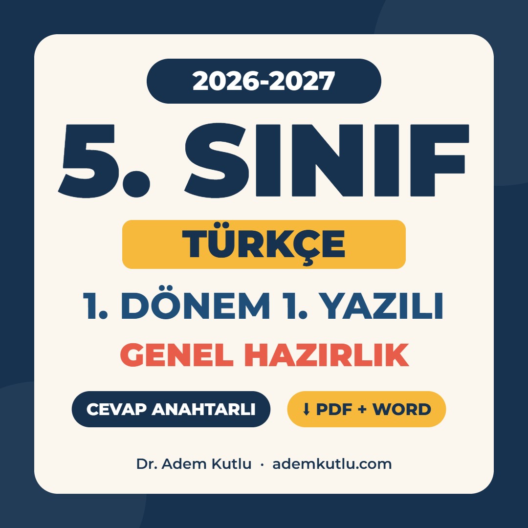 5. Sınıf Türkçe 1. Dönem 1. Yazılı Genel Hazırlık 2026-2027 PDF kapak görseli