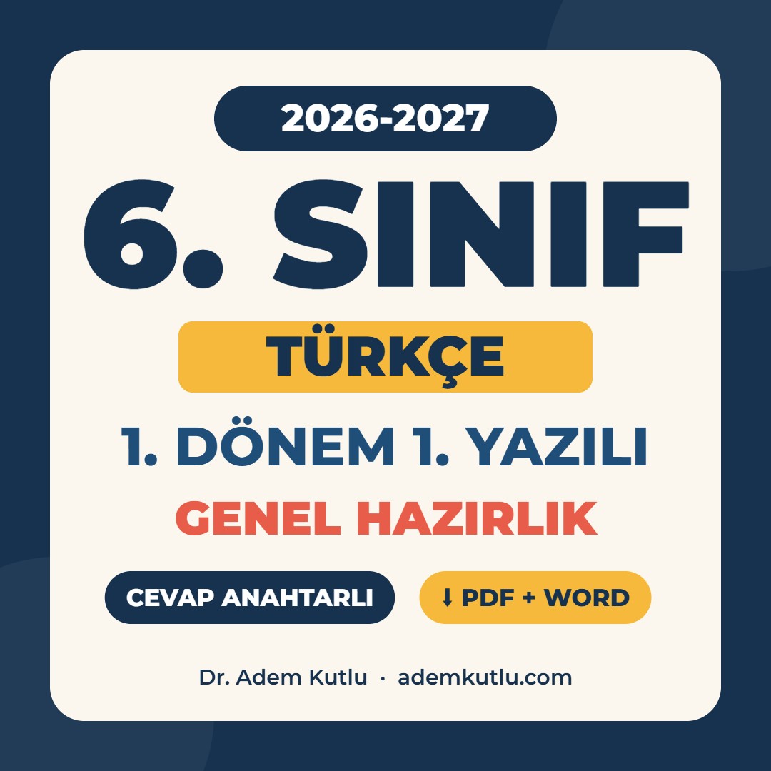6. Sınıf Türkçe 1. Dönem 1. Yazılı Genel Hazırlık 2026-2027 PDF kapak görseli
