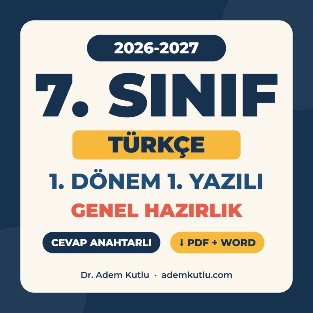 7. Sınıf Türkçe 1. Dönem 1. Yazılı Genel Hazırlık 2026-2027 PDF kapak görseli