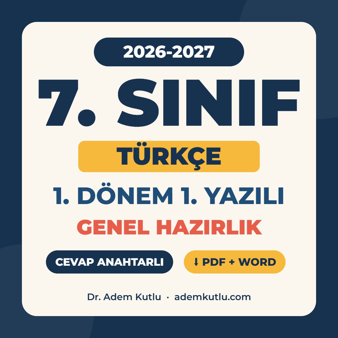 7. Sınıf Türkçe 1. Dönem 1. Yazılı Genel Hazırlık 2026-2027 PDF kapak görseli
