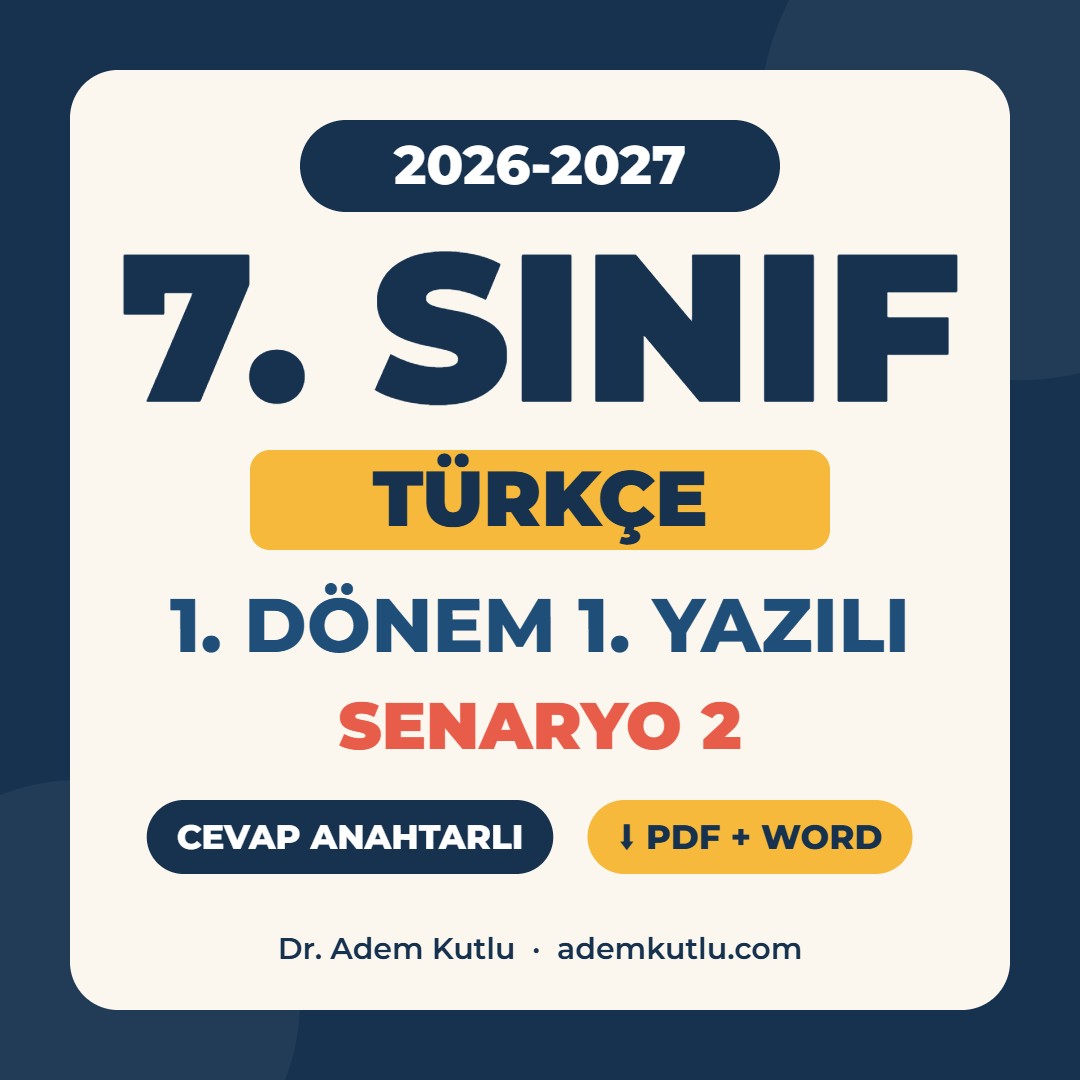 7. Sınıf Türkçe 1. Dönem 1. Yazılı Senaryo 2 2026-2027 PDF kapak görseli