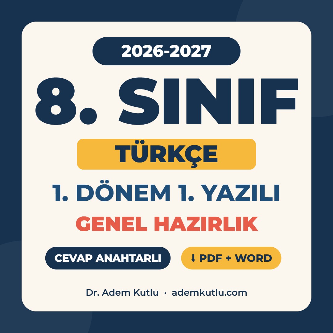 8. Sınıf Türkçe 1. Dönem 1. Yazılı Genel Hazırlık 2026-2027 PDF kapak görseli