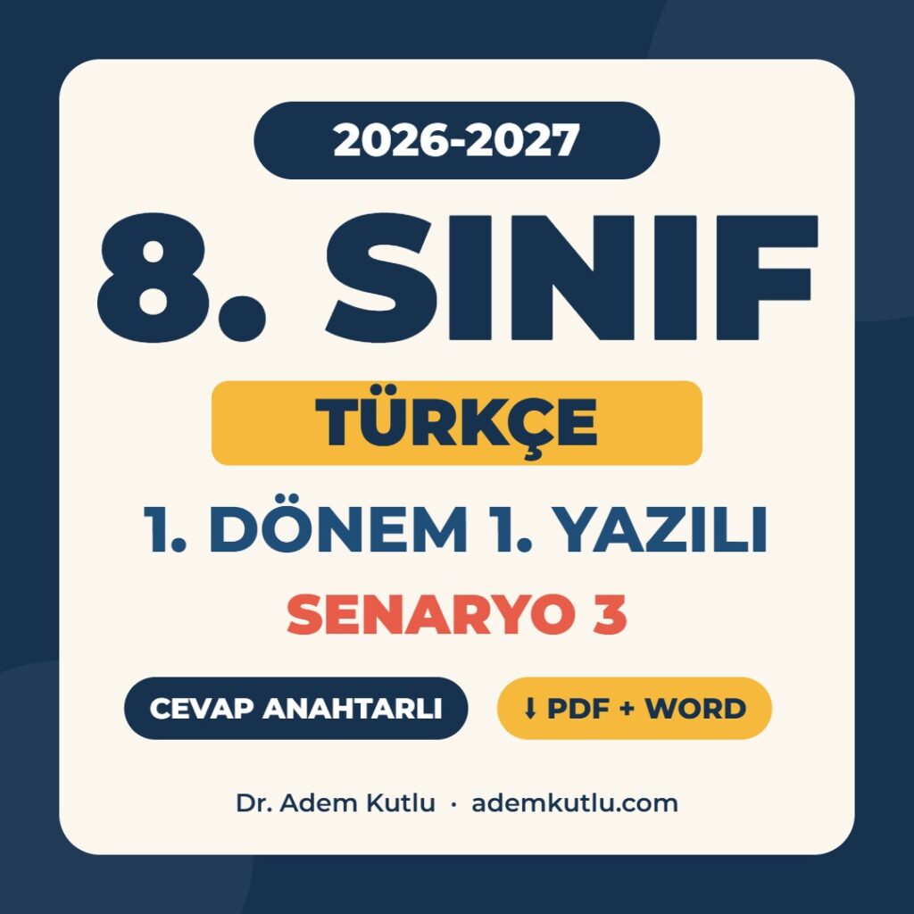 8. Sınıf Türkçe 1. Dönem 1. Yazılı Senaryo 3 2026-2027 PDF kapak görseli